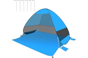 Les-Theresa Pop Up Beach Shelter Uv Tent Sun Shade for 3-4 Person, Beach Shade Portable Sun Uv Protection with 4 Sandbags, Shade Tent Windproof for Fishing Hiking Camping (Light blue)
