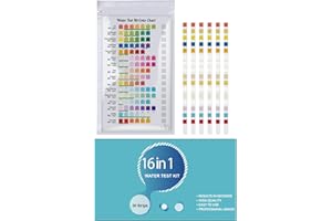 Pitasha 16 en 1 Bandelettes de Test de potable et de piscine - Bandes de Test d'eau sur pH/dureté/chlore/plomb/fer/cuivre/nitrite,50 Pcs