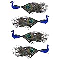 MKM Beautiful Artificial Peacock with Long Feather for Home/Temple Decor & Good Luck (4 Piece)