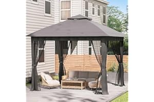 UDPATIO Pop Up Gazebo with sides 3m x 3m and Mosquito Netting, canopy outdoor heavy duty with sand bags, Anti-UV,waterproof for garden, Lawn Grey
