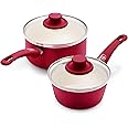 GreenLife Soft Grip Healthy Ceramic Nonstick, 1QT and 2QT Saucepan Pot Set with Lids, PFAS-Free, Dishwasher Safe, Red