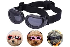 Mykomi, occhiali da sole per cani, regolabili, anti-appannamento, anti-UV, antivento, impermeabile, protezione per gli occhi per cani di piccola taglia, cucciolo, gatto, gattino (nero)