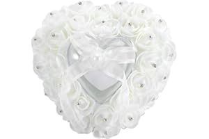 WIFEHELPER Romantico a Forma di Cuore Scatola per Fedi Nuziali Strass Rosa Decor Anello Cuscino Cuscini(bianco)