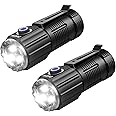 Deipto Rechargeable Tactical EDC Small Flashlight, Pocket Flashlights High Lumen with Clip, IP54 Three Eyed Monster Torch with 5 Modes for Outdoor, Camping(2 Pieces)