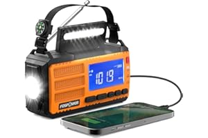 FosPower - Notfallradio NOAA/AM/FM mit 10000mAh Tragbare Powerbank - Aufladung per USB/Solar/Handkurbel, Batteriebetrieben, SOS-Alarm & Taschenlampe für Notfälle drinnen und draußen
