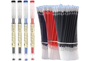 MROOFUL Penna a sfera extra fine con inchiostro gel da 0,35 mm, inchiostro nero, blu, rosso, 4 pezzi, 50 ricariche per penne a sfera a inchiostro liquido, ad asciugatura rapida (multicolore)