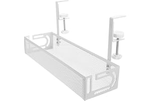 Accmuzzy Kabelkanal Schreibtisch,Kabelmanagement unter dem Schreibtisch,Kabelkorb zum Verwalten von Kabeln und Steckdosenleisten,Schreibtisch Zubehör,Kabel Organizer für Büro, Heimbüro (Weiß)