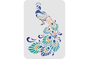FINGERINSPIRE Modèle de Pochoir de Paon A4 Taille Rectangle Modèle de Pochoir de Peinture de Paon Modèle de Pochoir de Bricolage Réutilisable pour la Décoration Intérieure (Plastique)