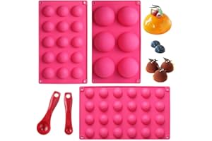 Webake Stampo da forno in silicone a semisfera 3 Pezzi per decorazione torte, gelatine, budini, caramelle, cioccolato, 6 cavità, 15 cavità, 24 cavità semicerchio, Ø 7 cm, Ø 3,8 cm, Ø 3 cm