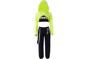 iiniim Mädchen Sport Set Langarmshirt Crop Tops + Sport BH Bustier + Cargohose Kinder Sport Trikot Hip Hop Kleidung Street Dance Outfits Gr.98-176