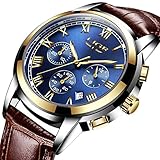 Blue Face Fashion Casual Herren Armbanduhr mit Leder Uhr Band, Chronograph Herren Sport Uhren wasserdicht 30 m Auto Datum Armbanduhr Analog Quarz