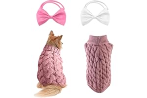 MAXQUU Pet Winter Warm Coat, Turtleneck Sweater, and 2 Bow Ties - Suitable for Cats and Dogs (S, Pink)