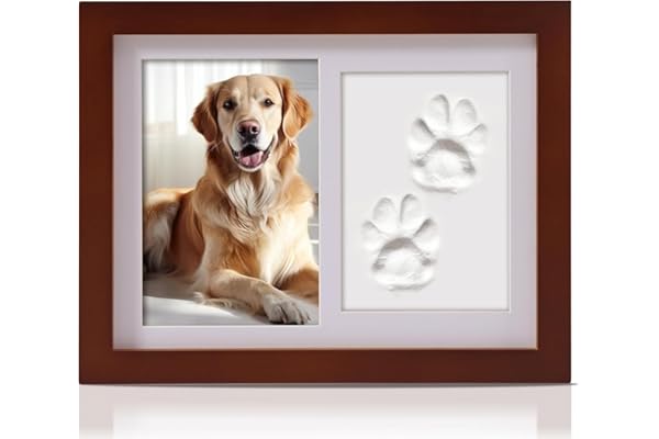 PewinGo Empreinte Chien Chat, Cadre Photo pour Empreintes de Animaux avec Kit d'impression à L'argile, Kit EmpreinteChien pour Photo 6 x 4,Souvenir Cadres Photos