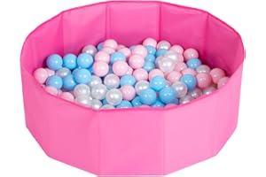 Petsona Foldable Dogs Pool With Balls, Dry Pets Foam Ball Pit, Soft Paddling Pool, Pink:Babyblue/Powderpink/Pearl