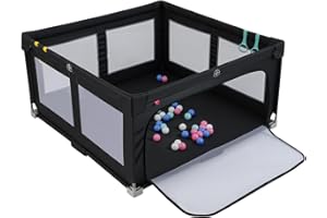 LIFEZEAL Parque Bebé Plegable 150x150x76,5 cm con 4 Anillas, 50 Bolas, Puerta con Cremallera, Bolsa de Almacenamiento, área de Juegos para Bebé, de Tela Oxford, Centro de Actividad Infantil de 0 a 3