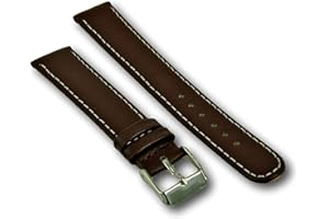 Uhren Pevak® Leder Uhrenarmband Glatt Braun mit Weisser Naht Uhr Armband Uhrband Ersatzband