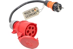 Adapter Schuko Stecker 230V auf CEE 16A 5-polig Kupplung 0,5m Starkstrom Stromadapter Schutzkontakt Ladekabel Elektroauto Adapter Verlängerungskabel IP44