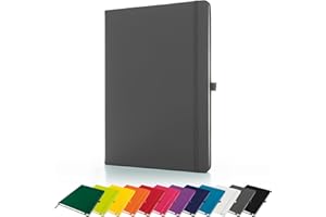 Savvy Bee Premium A4 Notebook New Lined Hardback Journal with Pen Loop,196 Page, Elastic Closure and Ribbon Marker Notepad Note Book Notes Pad (Grey)