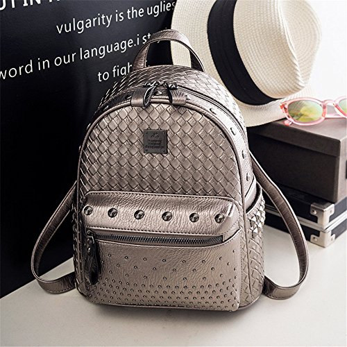 SJMMBB Women's backpack waterproof Pu,Khaki,27X24X12CM