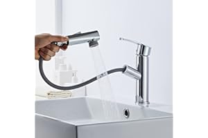 Sumeber Wasserhahn Bad Armatur mit herausziehbarer Waschtischarmatur mit 2 Strahlarten Mischbatterie Geeignet für Aufsatzwaschbecken Warm Kalt Mischbatterie Waschbeckenarmatur für Badezimmer