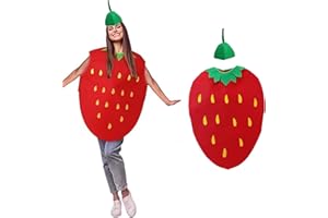 IGEAIIE Strawberry Costume for Adults, Funny Fruit Cosplay Outfit with Headpiece, Non-Woven Fabric Fancy Dress for Halloween, Themed Parties, Role Play, and Fun Events
