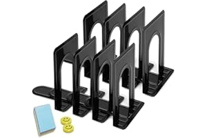 Qualsen Buchstütze, Buchhalter, Buchstützen aus Metall, Bücherstützen, Buchständer Kinder, Bücherständer, Buchregal 4 Paare (8 Stück), Schwarz, 17 x 12 x 15 cm