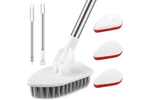 ACEMOOW Tile Cleaner Bathroom Wall, 3 in 1 Multi-section Long Handled Scrubbing Brush with Replaceable Stiff Bristle and Sponge Scourer Tub Scrubber Cleaning Tool Set for Shower, Floor, Bathtub