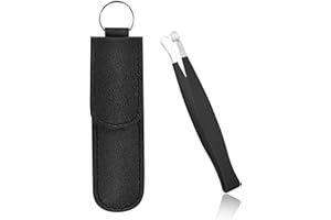 FATIYA Nose Hair Trimming Tweezers Scissors with a PU Leather Sleeve, Stainless Steel Nasal Clippers Round Shear Eyelet Design, Eyebrow Ear Hair Trimmer for Men Women Sideburns (Black)