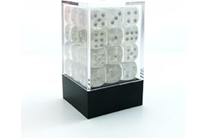 BESCON DICE Bescon 12mm 6 Sided Dice 36 in Brick Box, 12mm Six Sided Die (36) Block of Dice, Translucent White With Pips