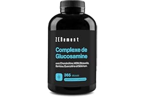 Complexe de Glucosamine avec Chondroïtine, MSM, Boswellia, Bambou, Quercétine et Sélénium - 365 Gélules, Cure de 6 Mois, Formule en Gélules - Sans Additifs, Sans OGM - Zenement