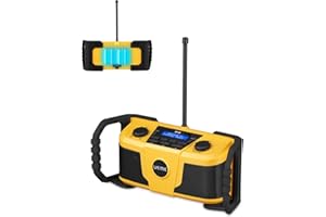 UEME Baustellenradio DAB Plus Radio Mit Akku,Outdoor Radio Mit Bluetooth, DAB+, FM Und Aux, Radiowecker, Inklusive DC Netzkabel (Gelb-Schwarz)