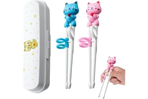 SYKEROUT Paquete de 2 palillos de entrenamiento para principiantes con asistente adecuado para principiantes, ancianos, palillos de entrenamiento para niños, palillos de animales lindos, azul + rosa…