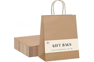 Switory 20pc Brown Paper Bags,Small Gift Bags with Twisted Handles for Party Favor, Christian Festival,Thanksgiving Day,Christmas Day,5.25x3.75x8 Inch