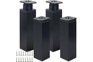 Luabue 4 Pezzi Piedini Regolabili per Mobili Quadrati Gambe per Mobili Altezza Regolabile 15 cm Piedi per Mobili Gambe Letto Gambe Tavolo in Metallo per Armadietto Divano (Nero, 15cm)