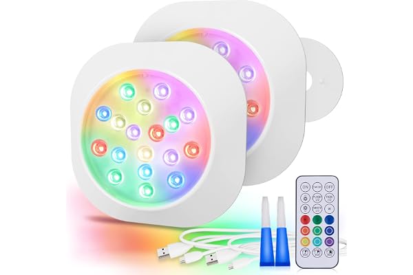 LyLmLe Rechargeable Eclairage LED Submersible, 14cm Lampe Piscine Couleur RGBW IP68 Étanches avec Télécommande, Lumières sous-marines Magnétique pour Piscines Hors sol, Bois, Jacuzzi Lot de 2