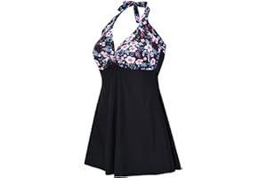 AMAGGIGO Women's Polka Dot One Piece Swimsuit Tummy Control Swimwear Swimdress with Skirt