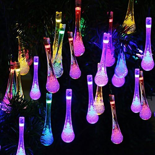 Gerhannery Solar String Lights, Waterproof outdoor Raindrop Lights, 16 ft 20 LED Crystal Raindrop Solar Lighting for Christmas Trees, Garden, Patio, Wedding, Party and Holiday Decorations, 20 LED Multi Color