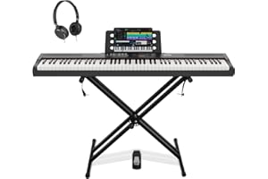 STRICH 88 Key Digital Piano Full Size Electric Keyboard with Stand, Semi-Weighted Sensitive Keys, Portable Electric Piano Set for Beginner, Bundle with Sustain Pedal, Headphones, Music Rest, SEP-150S