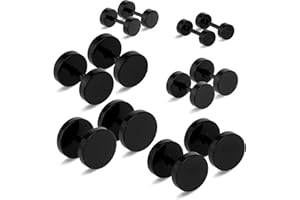 BRUISLARD 6 Pairs Black Earrings for Men Women Fake Earrings Faux Gauges Earring 4-10mm Round Black Stud Earring