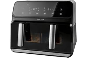 Salter EK5728 Fuzion Dual Air Fryer – 8L Air Fryer with Divider for Dual Cooking, Non-Stick Cooking Trays for Easy Cleaning, Sync & Match Function, 60 Minute Timer, Digital LED Touch Display, 1700W