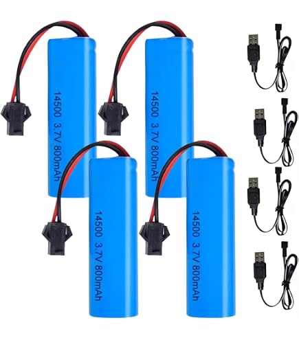 Lot De 4 Batteries RC Li-ion 14500 1000 MAh 3,7 V - Avec Câbles De Charge USB, Pour Voitures Télécommandées - 11