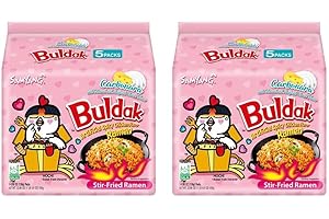 GENERIC Saras Buldak Carbonara Hot Chicken Flavour Ramen Noodles 130g (Pack of 10) | Spicy & Creamy Korean Instant Noodles | Rich & Cheesy Texture | Perfect for Spice Lovers | Popular Korean Favorite