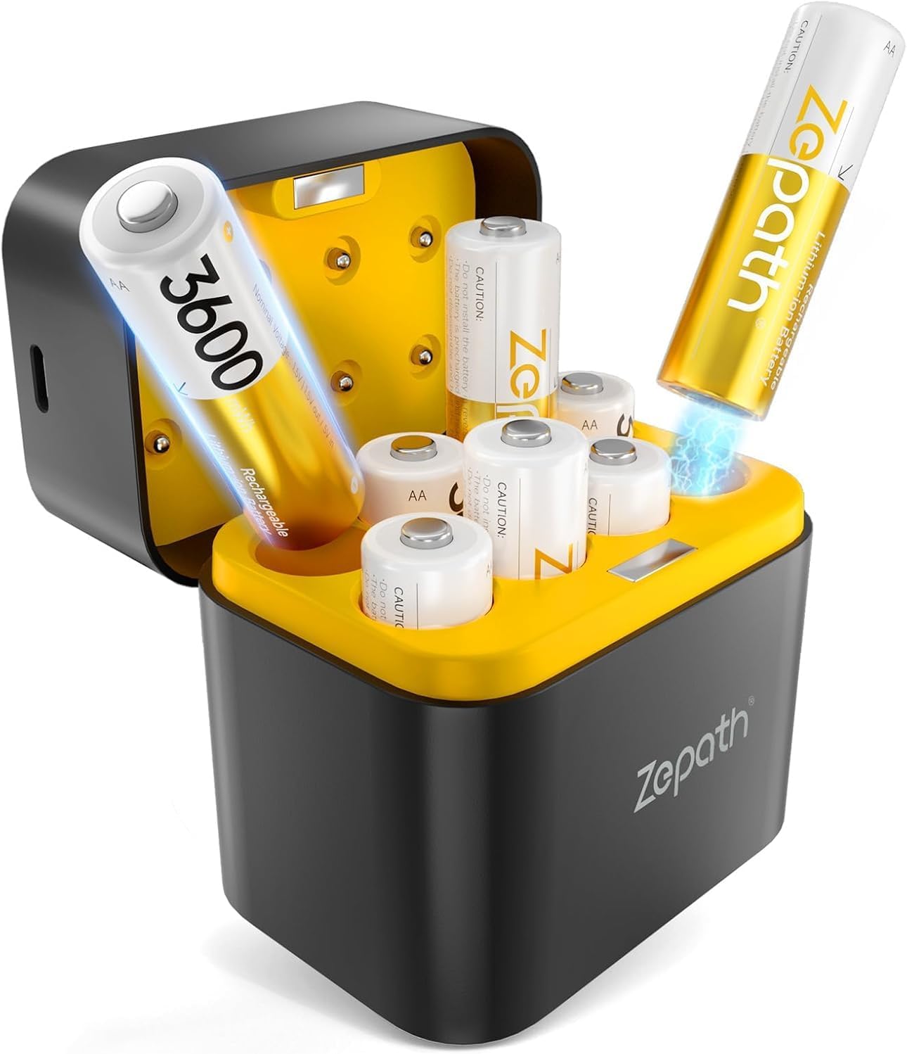 Zepath Pilas Recargable AA de Litio con Cargador, 3600mWh Capacidad Alta Paquete de 8 Salida Constante de 1,5 V Pilas AA Recargables, Portátil Pilas Recargables para Ratón,Gamepad, Cámara