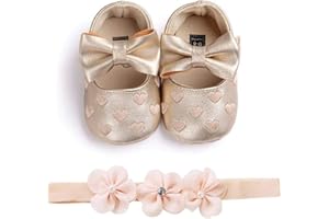 EDOTON 2 Pcs Kleinkind Schuhe+ Stirnband, Baby Mädchen Blumen Schuh Anti-Rutsch-Weiche Besondere Anlässe Taufe Hochzeit Party Schuhe