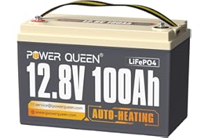 ‎POWER QUEEN Power Queen 12V 100Ah Upgrade Selbstheizende Lithium-Batterie, Eingebautes 100A BMS, unterstützt Niedrige Temp. Aufladen -20°C, LiFePO4 Batterie mit 4000-15000 Zyklen, Perfekt für Wohnmobil, Autarkes