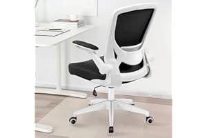 KERDOM Ergonomiczne krzesło biurowe, ze składanymi podłokietnikami, obrotowe 360°, z siateczki, 9060, białe