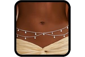 DOINEUFL Gold Belly Chain, Gold-plated Waist Chain with Shiny Rhinestone Waist Beads, Adjustable ＆ Waterproof, Chain Belt Suitable for Outdoor, Party, Beach
