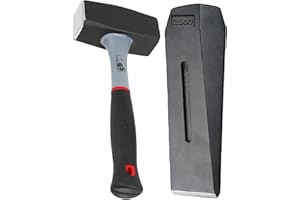 SPARES2GO Log Splitter Lump Hammer 2KG Club Mallet + 6lb 10" Chisel Wedge Wood Splitting Maul Kit