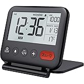 NOKLEAD Réveil de Voyage Mini Horloge Numérique LCD Portable avec Calendrier Rétroéclairé 12/24H Température Miroir de Maquil