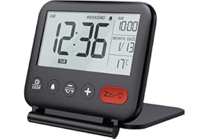 NOKLEAD Sveglia da viaggio digitale - Mini orologio display LCD portatile retroilluminazione Calendario Temperatura Snooze Specchio per il trucco, orologio pieghevole per camera da letto (nero)